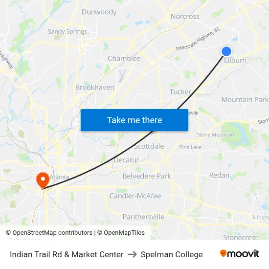 Indian Trail Rd & Market Center to Spelman College map