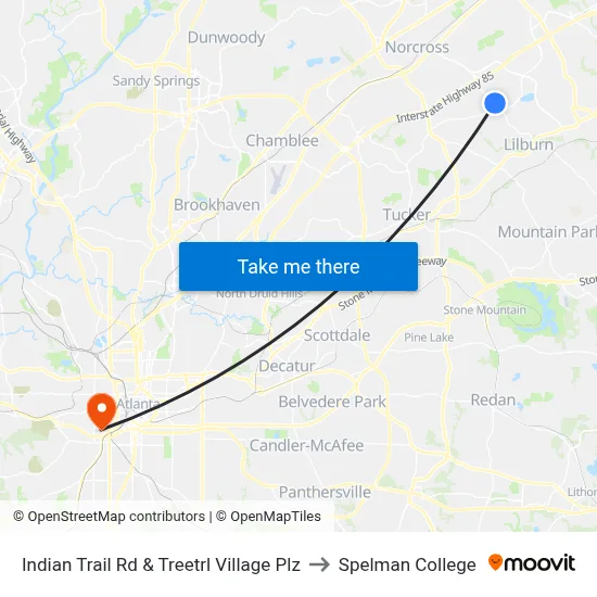 Indian Trail Rd & Treetrl Village Plz to Spelman College map