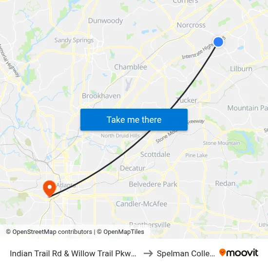 Indian Trail Rd & Willow Trail Pkwy Ob to Spelman College map