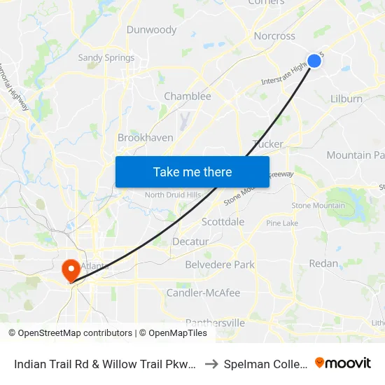 Indian Trail Rd & Willow Trail Pkwy Ib to Spelman College map