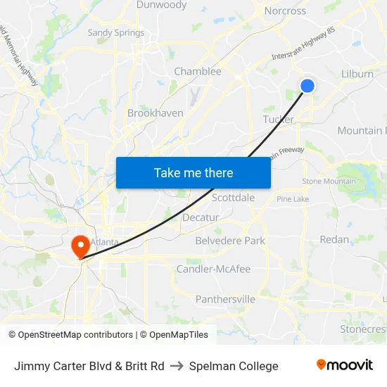 Jimmy Carter Blvd & Britt Rd to Spelman College map