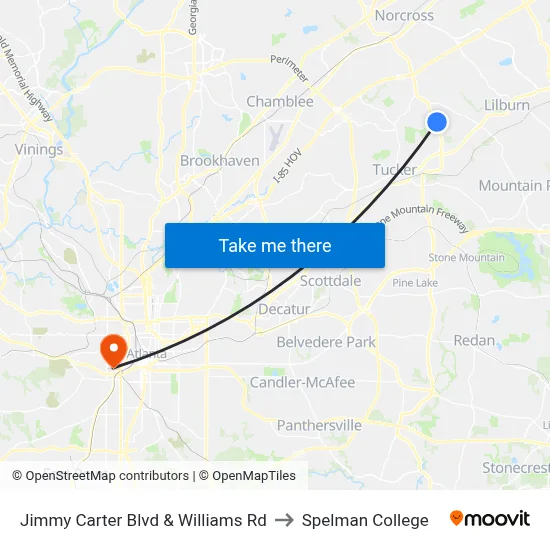 Jimmy Carter Blvd & Williams Rd to Spelman College map