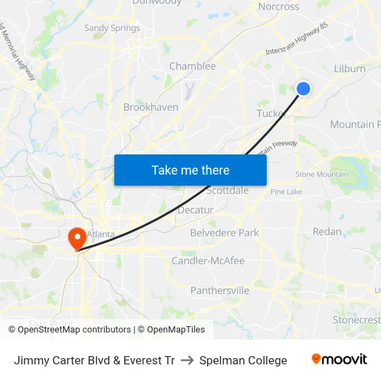 Jimmy Carter Blvd & Everest Tr to Spelman College map