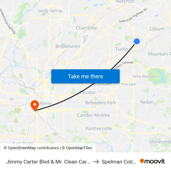 Jimmy Carter Blvd & Mr. Clean Carwash to Spelman College map