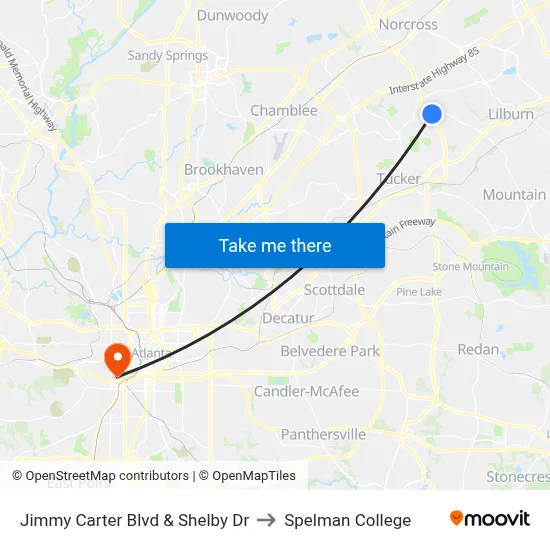 Jimmy Carter Blvd & Shelby Dr to Spelman College map