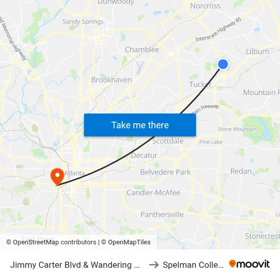 Jimmy Carter Blvd & Wandering Way to Spelman College map