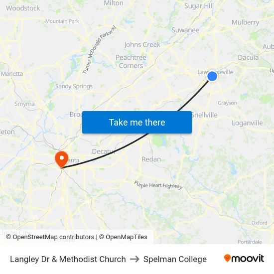 Langley Dr & Methodist Church to Spelman College map