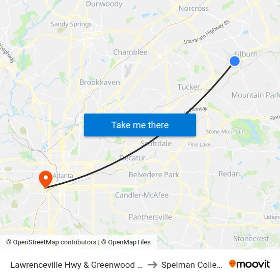 Lawrenceville Hwy & Greenwood Dr to Spelman College map