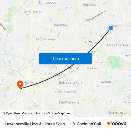 Lawrenceville Hwy & Lilburn School Rd to Spelman College map