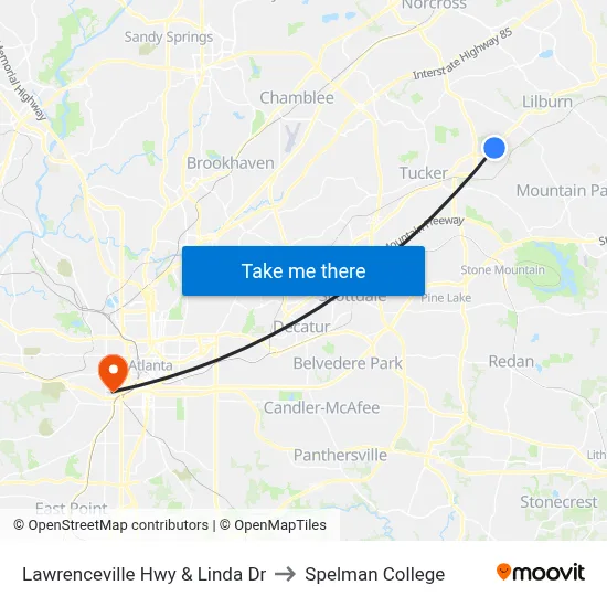 Lawrenceville Hwy & Linda Dr to Spelman College map