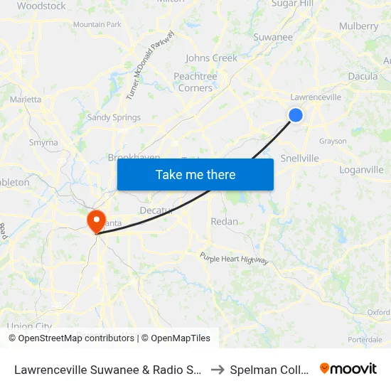 Lawrenceville Suwanee & Radio Shack to Spelman College map