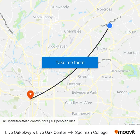 Live Oakpkwy & Live Oak Center to Spelman College map