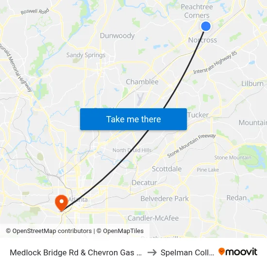 Medlock Bridge Rd & Chevron Gas Station to Spelman College map