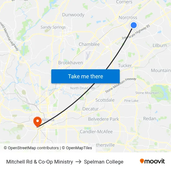 Mitchell Rd & Co-Op Ministry to Spelman College map