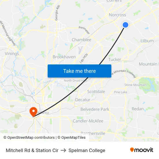Mitchell Rd & Station Cir to Spelman College map