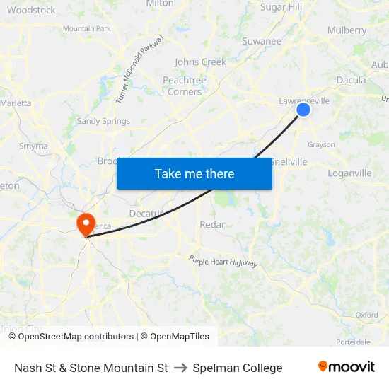 Nash St & Stone Mountain St to Spelman College map
