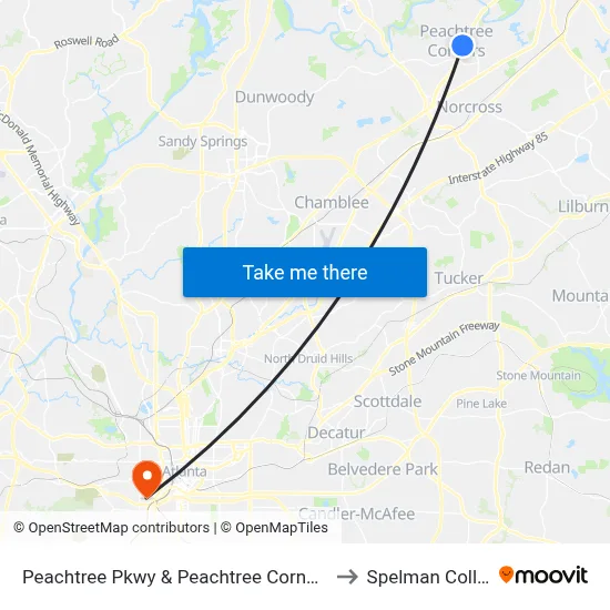 Peachtree Pkwy & Peachtree Corner Cir Ib to Spelman College map