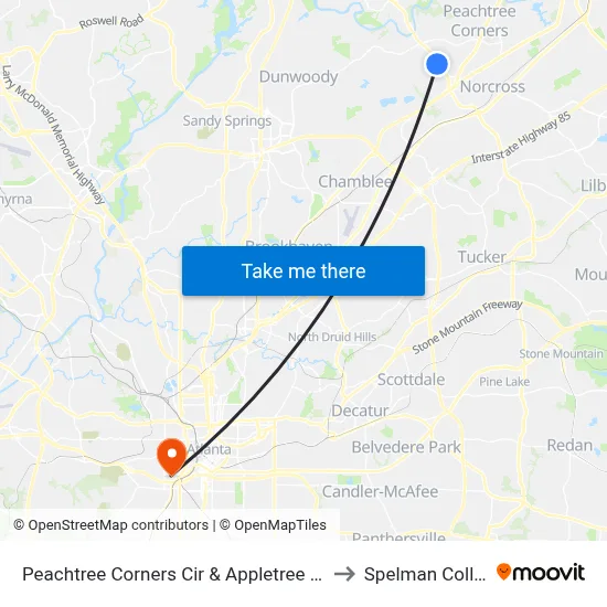 Peachtree Corners Cir & Appletree Way Ib to Spelman College map
