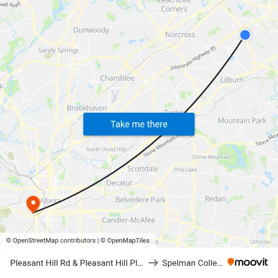 Pleasant Hill Rd & Pleasant Hill Plaza to Spelman College map