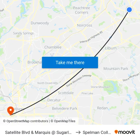 Satellite Blvd & Marquis @ Sugarloaf Ib to Spelman College map