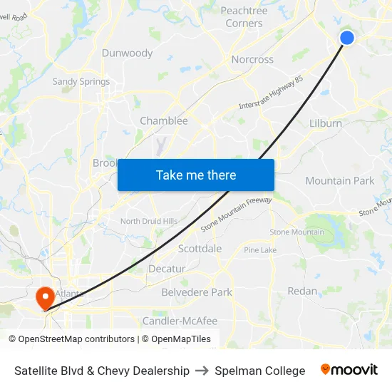 Satellite Blvd & Chevy Dealership to Spelman College map