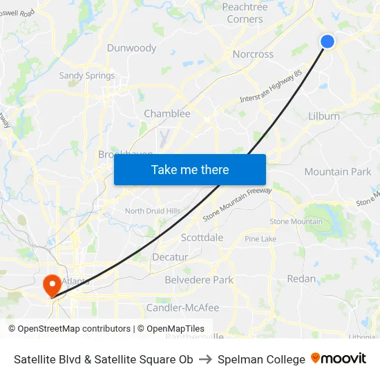 Satellite Blvd & Satellite Square Ob to Spelman College map