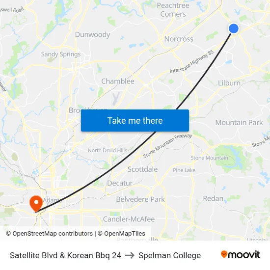 Satellite Blvd & Korean Bbq 24 to Spelman College map