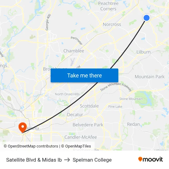 Satellite Blvd & Midas Ib to Spelman College map