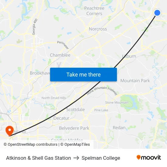 Atkinson & Shell Gas Station to Spelman College map