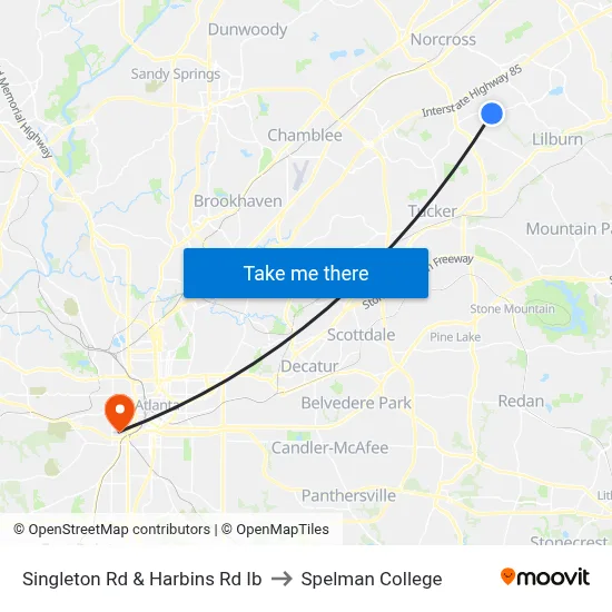 Singleton Rd & Harbins Rd Ib to Spelman College map