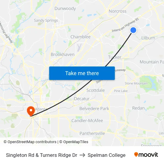 Singleton Rd & Turners Ridge Dr to Spelman College map