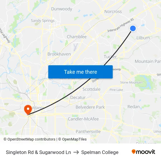 Singleton Rd & Sugarwood Ln to Spelman College map