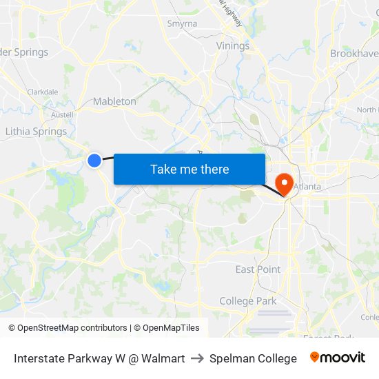 Interstate Parkway W @ Walmart to Spelman College map