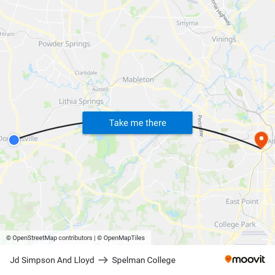 Jd Simpson And Lloyd to Spelman College map