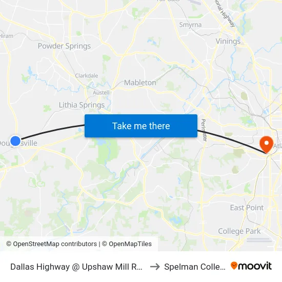 Dallas Highway @ Upshaw Mill Rd N. to Spelman College map