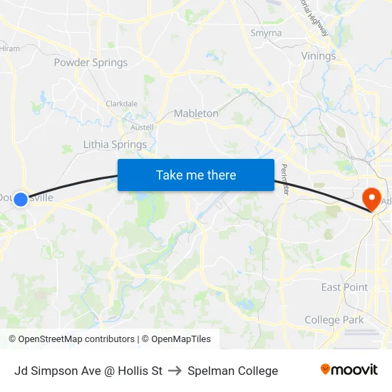 Jd Simpson Ave @ Hollis St to Spelman College map