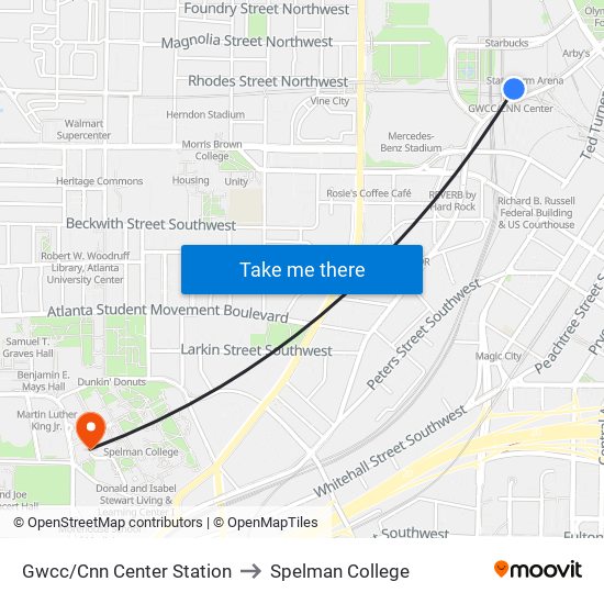 Gwcc/Cnn Center Station to Spelman College map