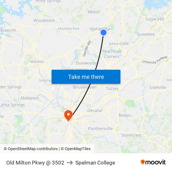 Old Milton Pkwy @ 3502 to Spelman College map