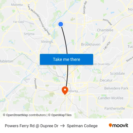 Powers Ferry Rd @ Dupree Dr to Spelman College map