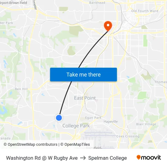 Washington Rd @ W Rugby Ave to Spelman College map