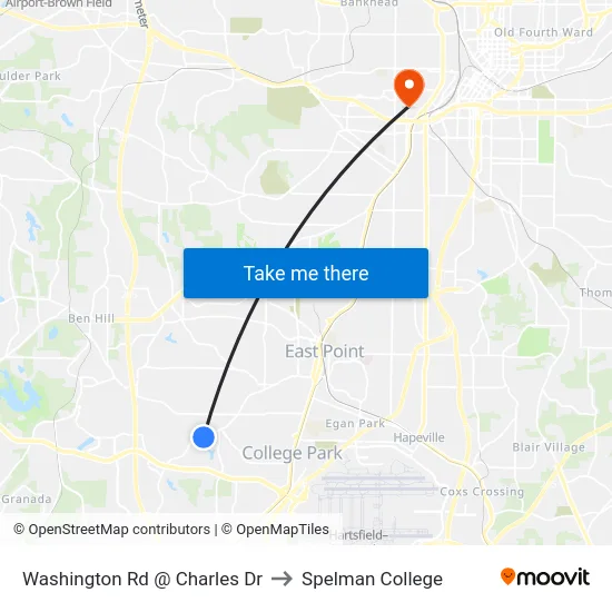 Washington Rd @ Charles Dr to Spelman College map