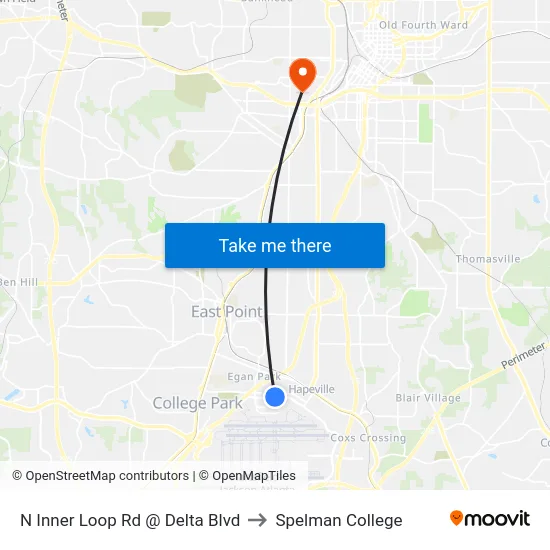 N Inner Loop Rd @ Delta Blvd to Spelman College map