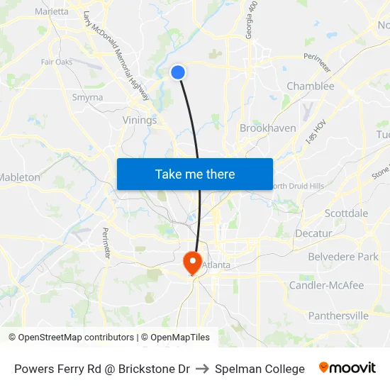 Powers Ferry Rd @ Brickstone Dr to Spelman College map