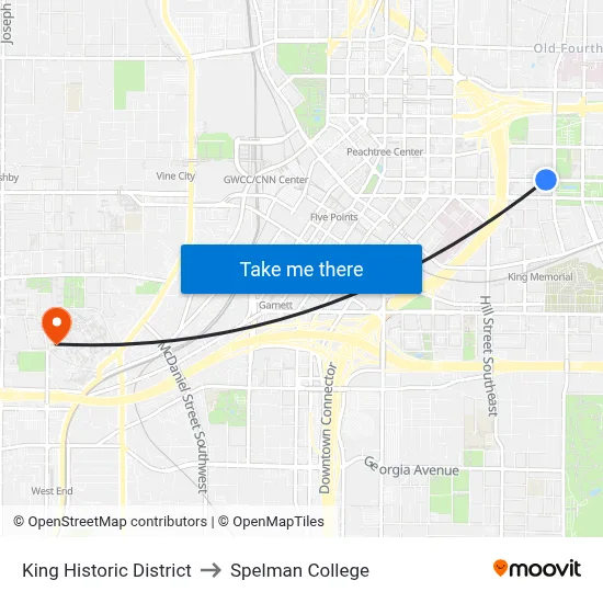 King Historic District to Spelman College map