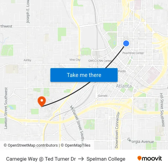 Carnegie Way @ Ted Turner Dr to Spelman College map