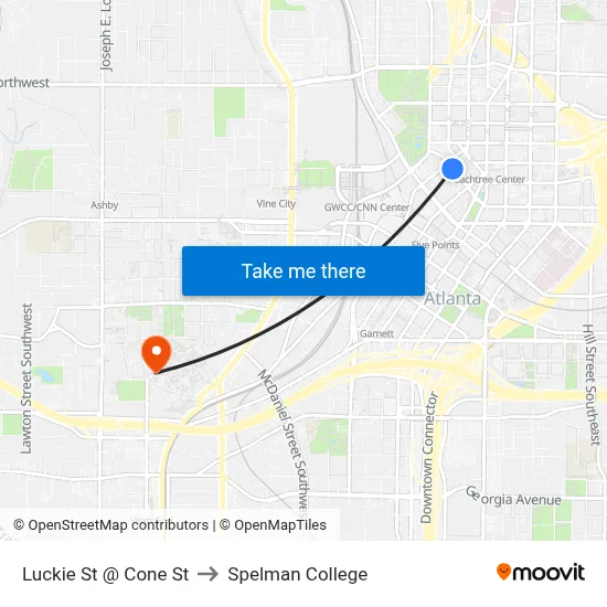 Luckie St @ Cone St to Spelman College map