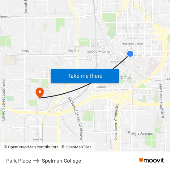 Park Place to Spelman College map