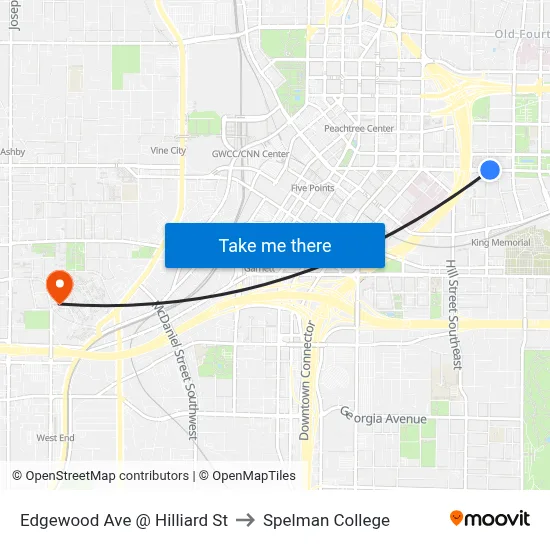 Edgewood Ave @ Hilliard St to Spelman College map