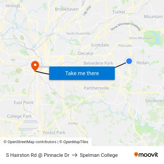 S Hairston Rd @ Pinnacle Dr to Spelman College map