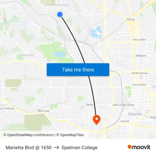 Marietta Blvd @ 1650 to Spelman College map